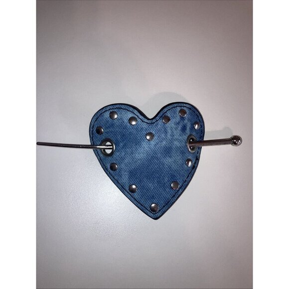 URBAN OUTFITTERS HAIR PIN HEART BLUE SILVER STUDDED STUDS BARRETTE PONY TAIL - Picture 3 of 4